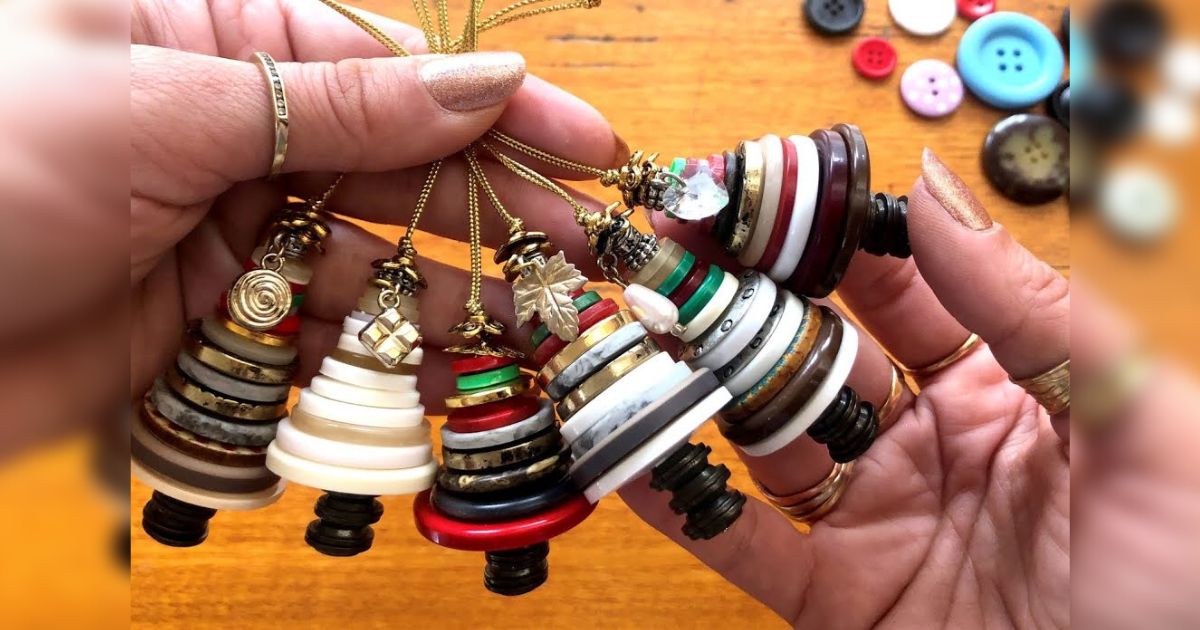 Thread different-sized buttons over string to make adorable tree ornaments